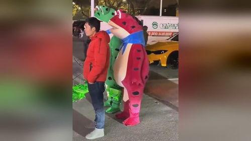 路边两只青蛙吃瓜视频,趣味横生的路边奇观